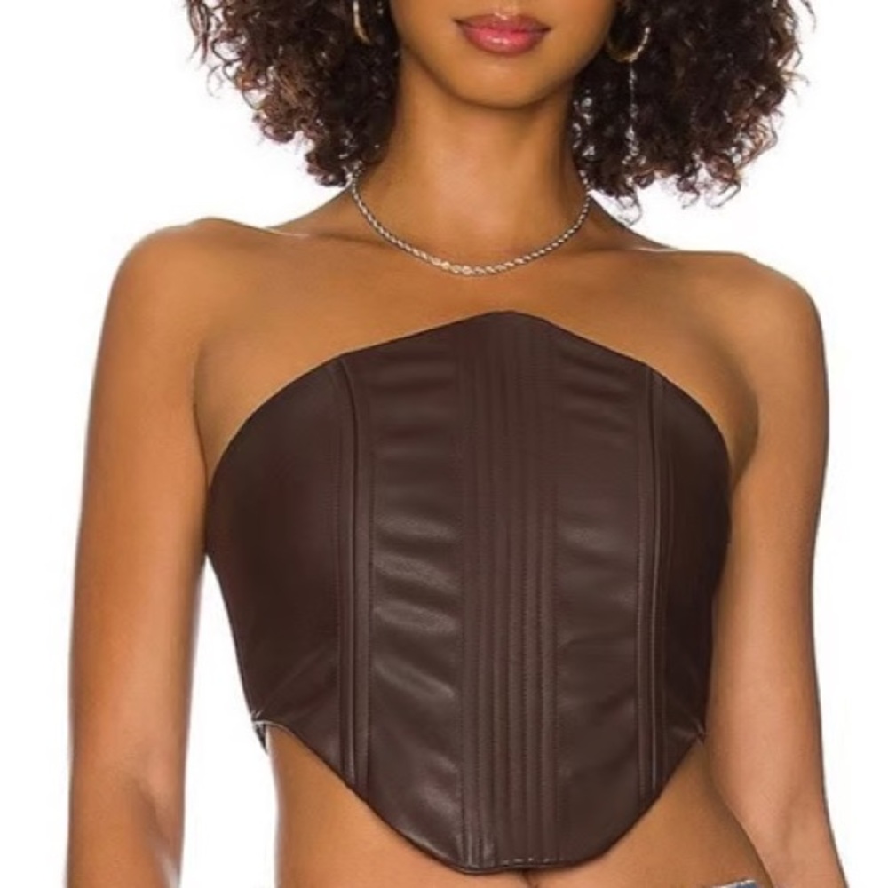 Revolve H:OURS Calli Corset Top in Dark Brown Faux Leather Corset